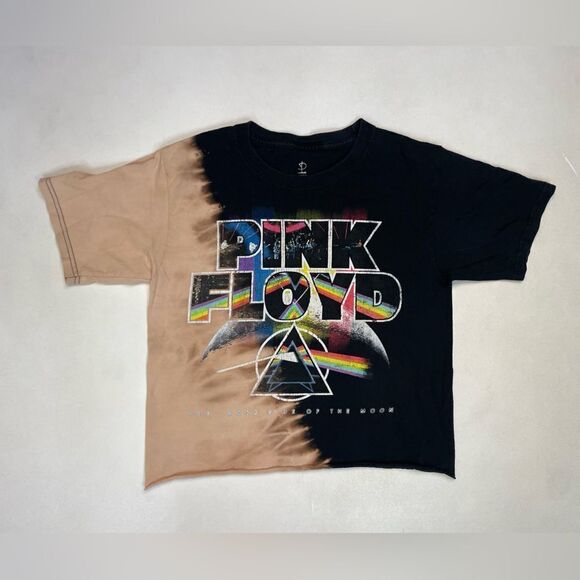 Pink Floyd Dark Side Of The Moon Crop T-shirt Women Small Black Tie Dye Music - Picture 1 of 5